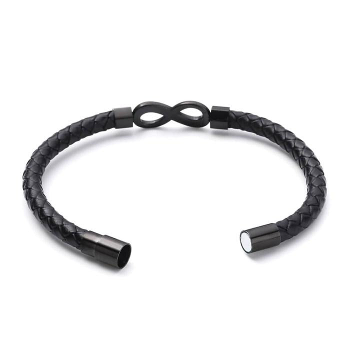 Black braided bracelet showing the open clasp