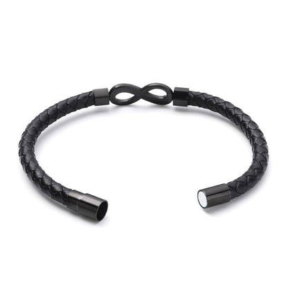 Black braided bracelet showing the open clasp